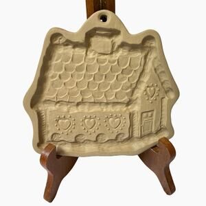 Brown Bag Cookie Art Mold Gingerbread House Durable Ceramic Heart Cottage Vtg